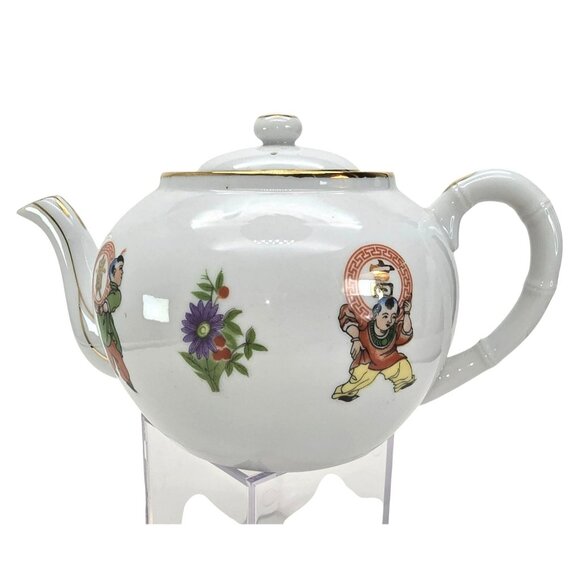 Vintage Chinese Teapot + 6 Tea Cups With Children Symbol Designs JE117/319/320 - Picture 6 of 16